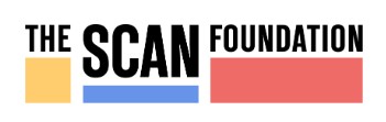 The SCAN Foundation Logo - Blue and gray sans-serif type with illustration of apple cut in half to left